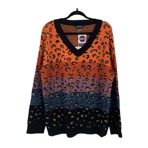 Davi & Dani Colorful Bright Cheetah Leopard Stripe V-Neck Sweater